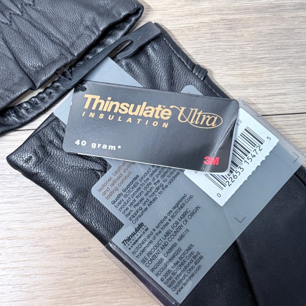 Vintage Isotoner Leather Gloves Women 8.0 Black Thinsulate Lined Warm Winter - Picture 3 of 6